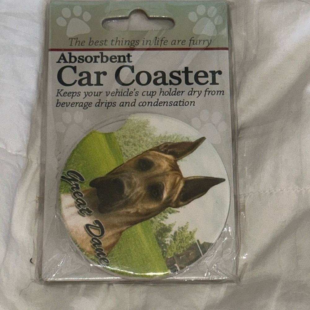 Great Dane Dog Absorbent Car Coaster Cup Holder Insert Ceramic‎ Stoneware NEW